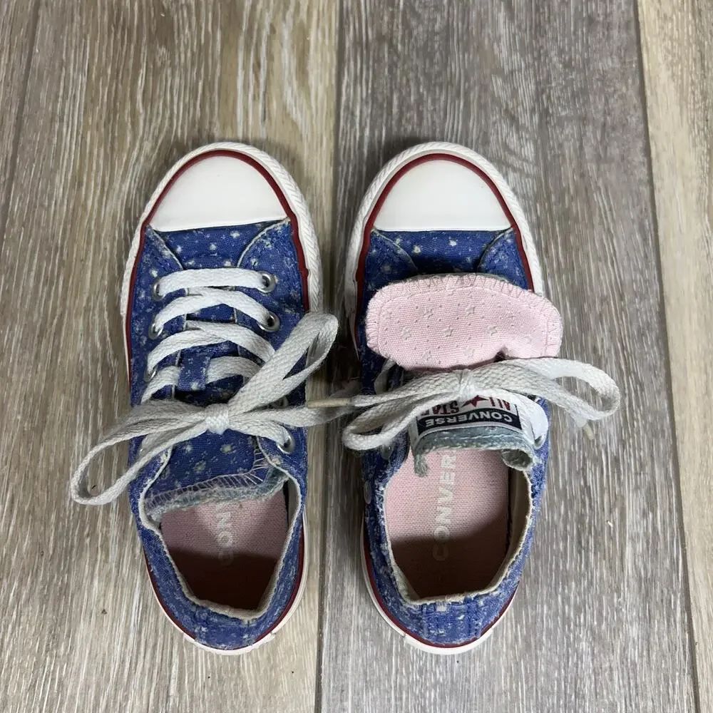 Converse Chuck Taylor Shoes 660714F Double Tongue Blue Polka Dot Youth Size 11